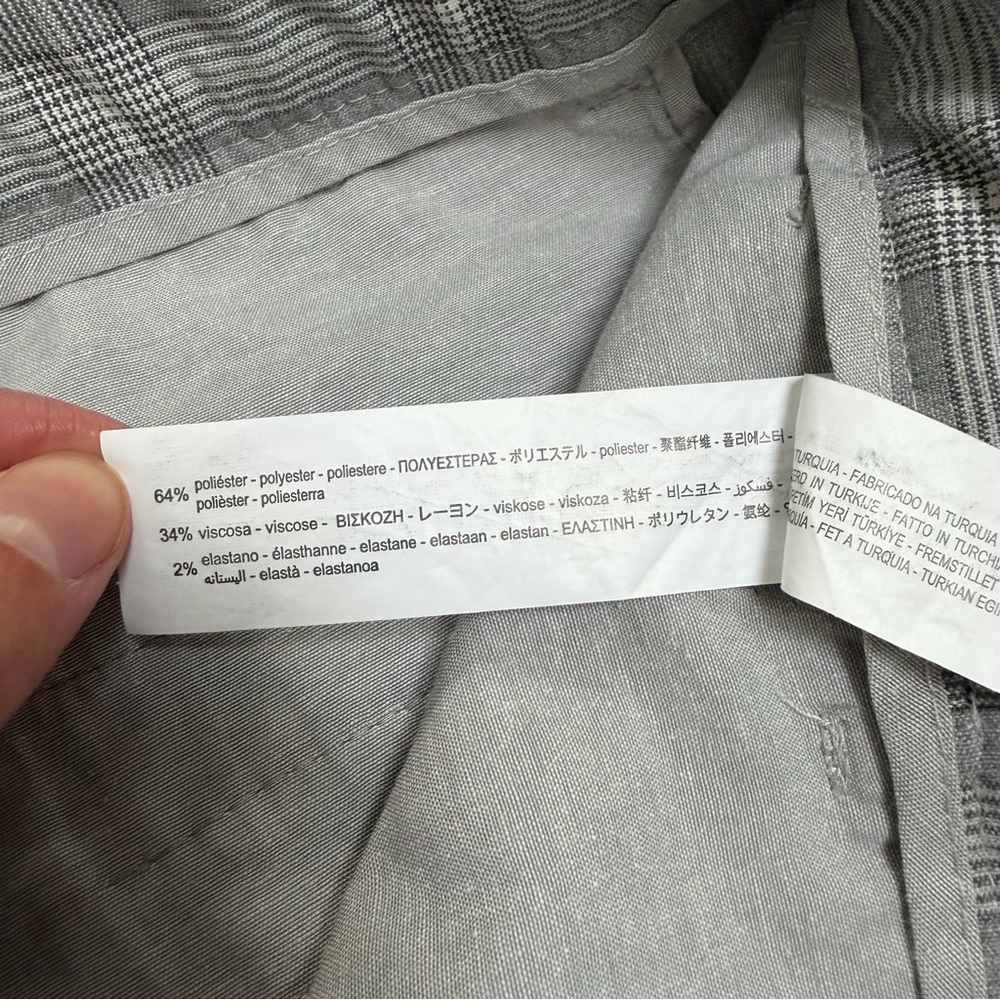 ZARA ELASTIC WAISTBAND FLAT FRONT TAPERED PLAID TROUSER PANTS GREY MEDIUM - Picture 5 of 13